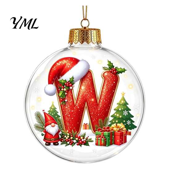 Festive Party Decor Accessories 26?Letter Acrylic Christmas Ball Ornament, 3D Crystal Style Alphabet Winter Holiday Supplies Hanging Pendant,