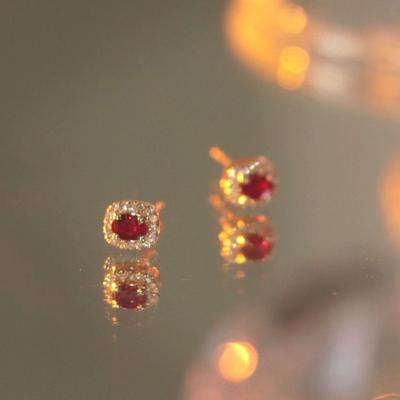 Shining Inlaid Red Gemstone Crystal Square Earrings For Women New In Exquisite Stud Earings Fashion Party Jewelry