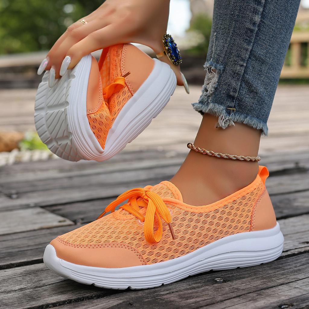 Fashion Women 2025 Casual and Comfortable Shoes Summertime Flat Lace-up Shoes Women Pu Leather Mesh Ventilation Sneakers