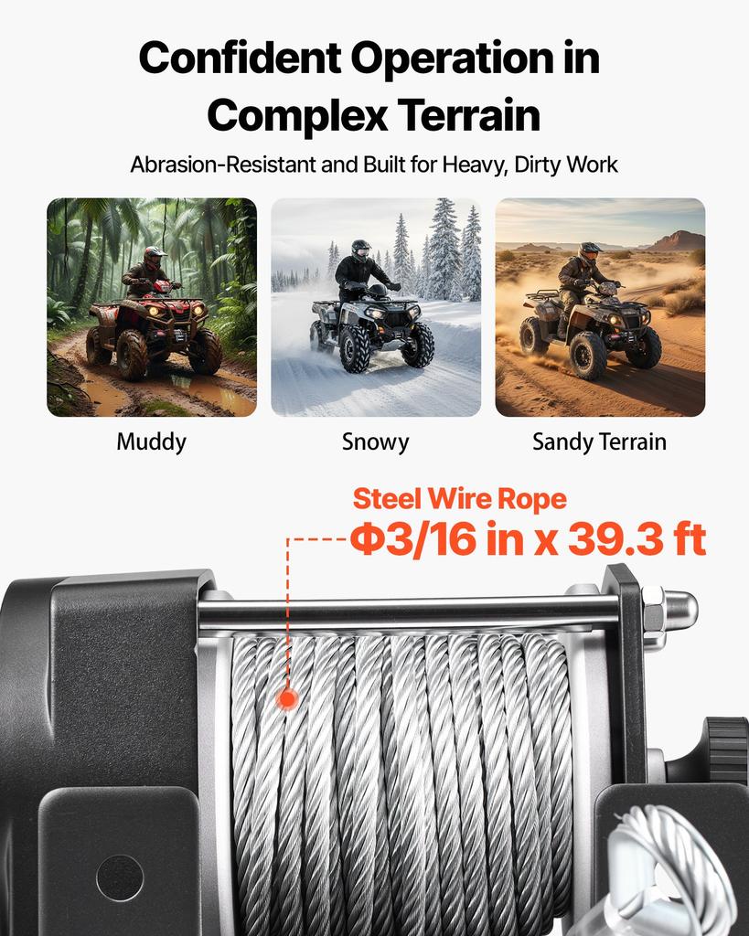 VEVOR 1360 Kg Electric Winch, 12V DC ATV/UTV Winch with Diameter 5 Mm X 12 M Steel Wire Rope & Wired Remote Control, IP55 Waterproof