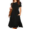Damen Locker Bequemes Rundhals Midikleid Farbe Kurzarmkleid