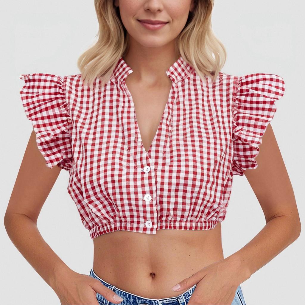 Traditional Women's Casual Short-Sleeve Plaid Shirt Beer Festival