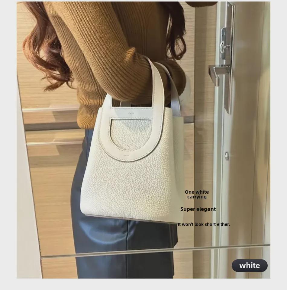 2023 Women's Large Capacity Pig Nose Bucket Bag, First Layer Cowhide, Commuter Style