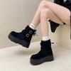 Retro thick-soled one-word buckle slim short boots with coat Martin boots 2025 autumn and winter suede boots women's fashion boots