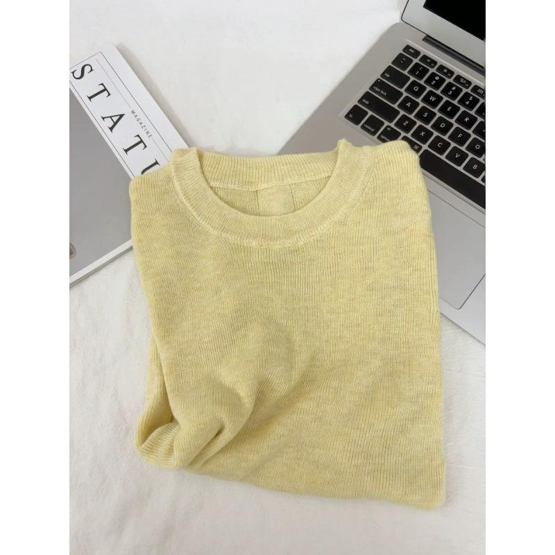 Yellow Crew Neck Dopamine Knitted Long Sleeve Women's Spring Slim-fit Age-reducing Interior Bottom Shirt Basic Top