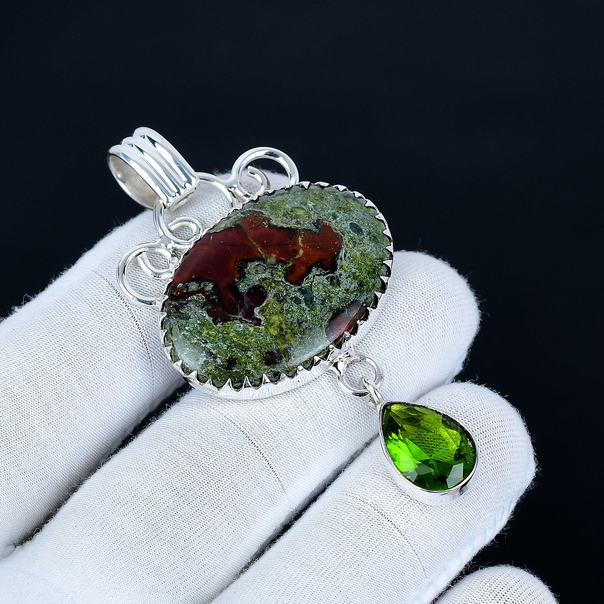 

Кулон из Драконьей Яшмы, Ювелирные изделия ручной работы из стерлингового серебра 925 пробы, Серебряный кулон с Перидотом, Ювелирные изделия для вечеринок для женщин, Рождественские ювелирные изделия 7.5 зелёный