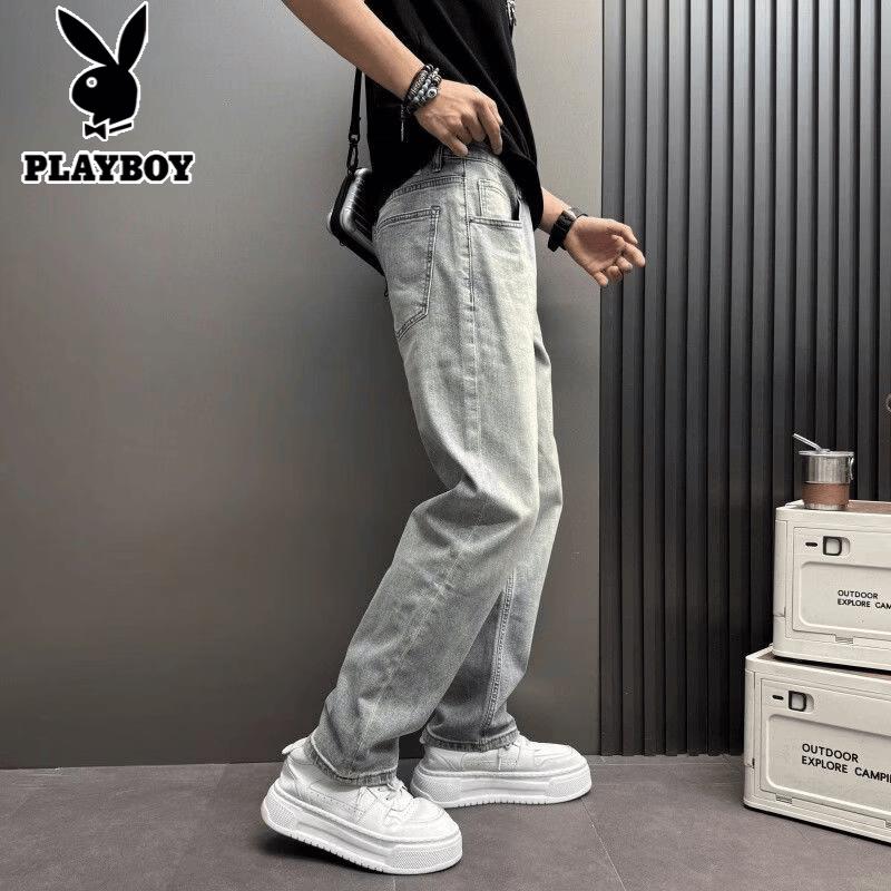 PLAYBOY Men's Elastic Waist Straight Wide Leg Jeans