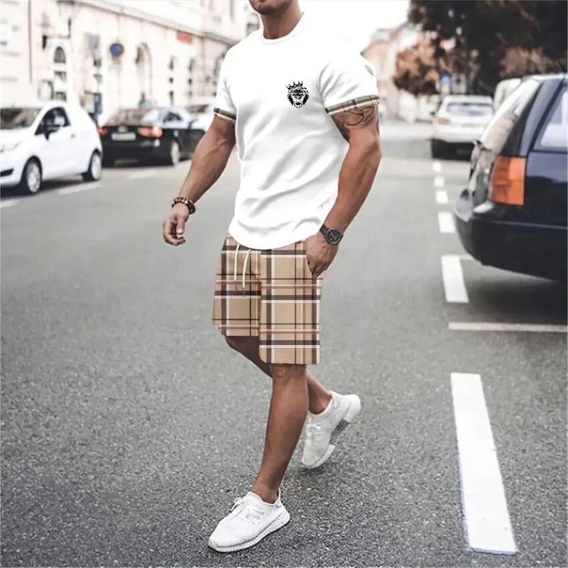 Set T-shirt a Strisce Casual da Uomo e Pantaloncini Estate Traspirante Completo Due Pezzi per Spiaggia, Vacanze e Tempo Libero all'Aperto