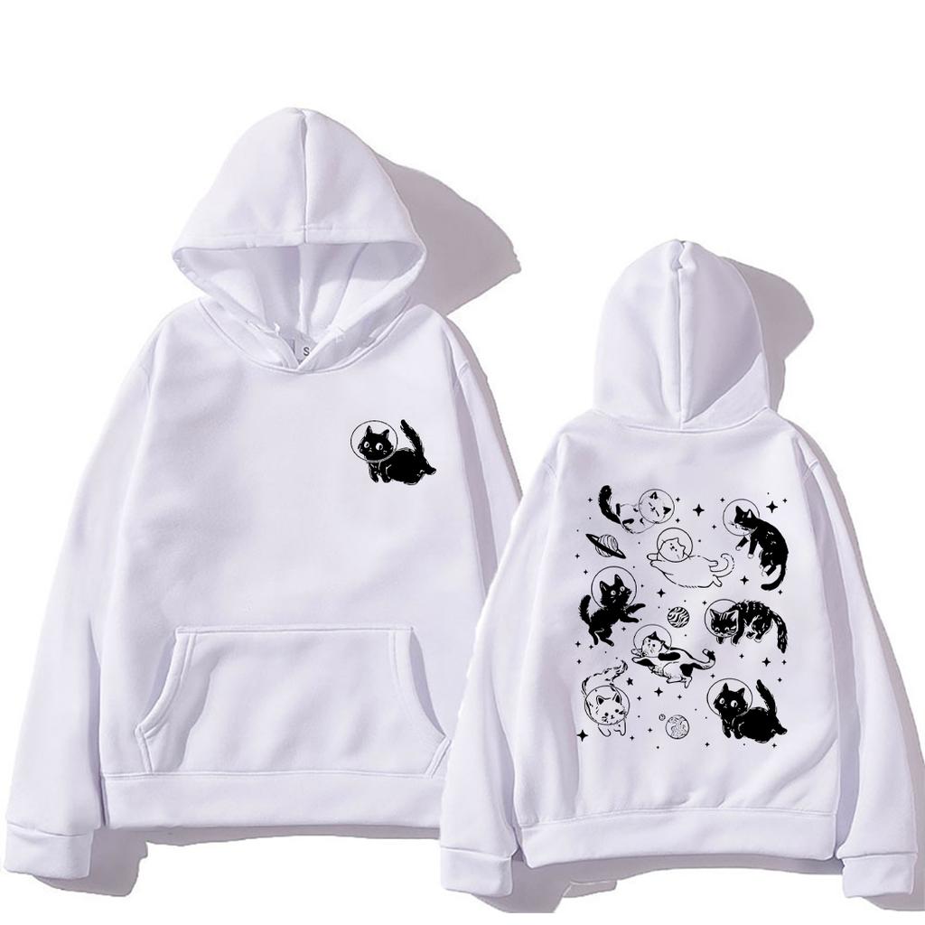 Cats in Space Hoodie Men Women Funny Cat streetwear Fleece Retro Kitten Trendy Sweatshirts Unisex Long sleeve Aesthetic pullover