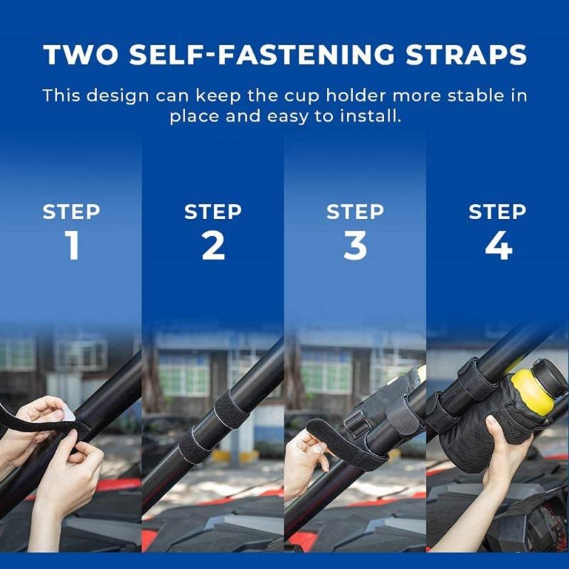Zusammenklappbarer Fahrrad-Campbecher-Getränkehalter mit Netztaschen und Klettbändern, Verstellbare Becherhaltertasche für Mountainbike
