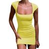 Women's Skirt Fashion Solid Color Square Neck Shows Chest Short-sleeved Slim Sexy Dress Female Wrap Hip Skirt