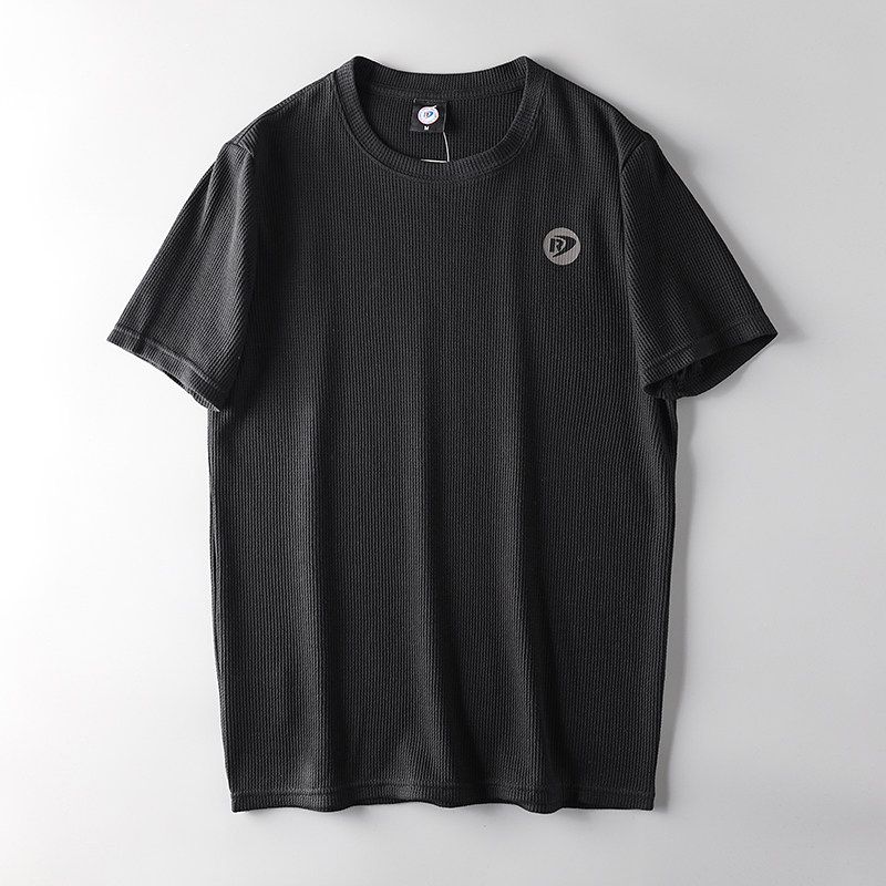 Cattle Goods Cotton Waffle Short Sleeve Export Original T-shirt Black M