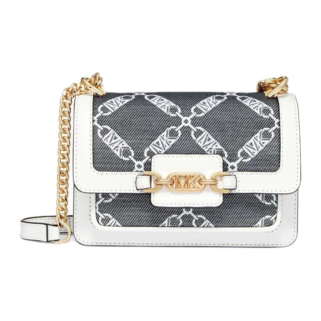 

Michael Kors Heather Monogram Chain Magnetic Closure Faux Leather And Fabric Shoulder Crossbody Bag Mini Women bags 32S4G7HC0J-BLK/OPTICWHT Basic Set (Bag+Dust Bag)