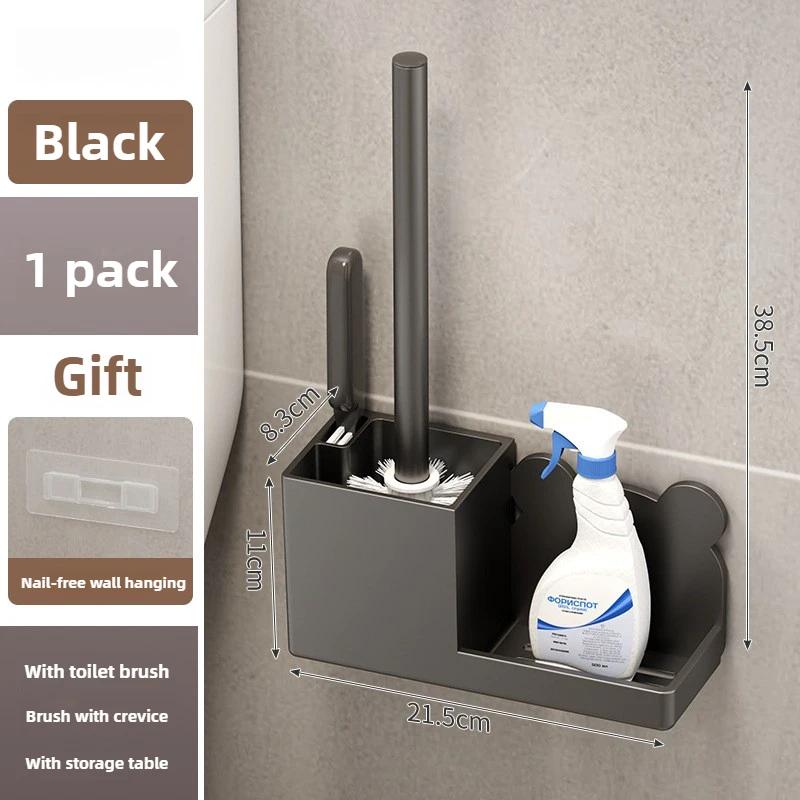 Space-Saving Toilet Brush Kit-360° Spin Silicone Brush Head & Wall-Mounted Holder | Resistant Bathroom Accessories for Household