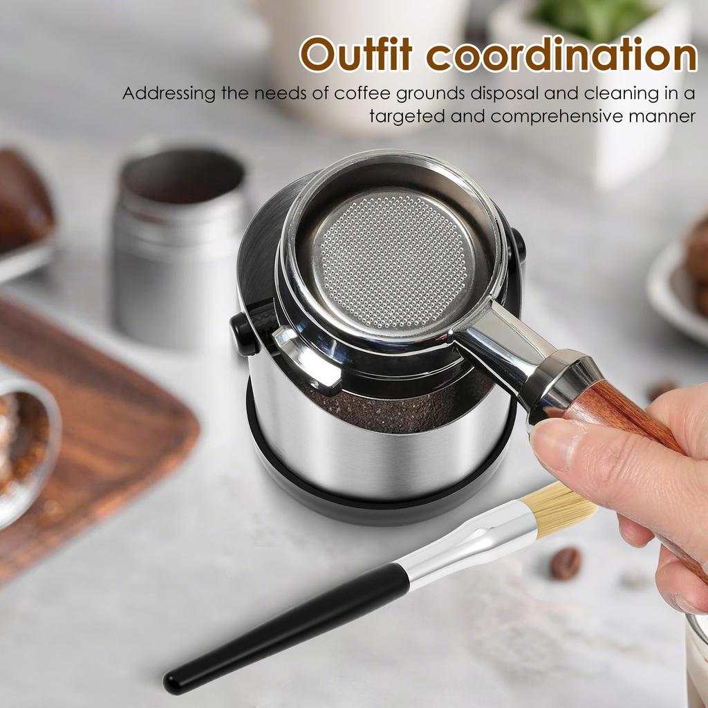 Coffee Ground Knock Box Stainless Steel Espresso Knock Box with Cleaning Brush Non Slip Beveled Coffee Ground Bin