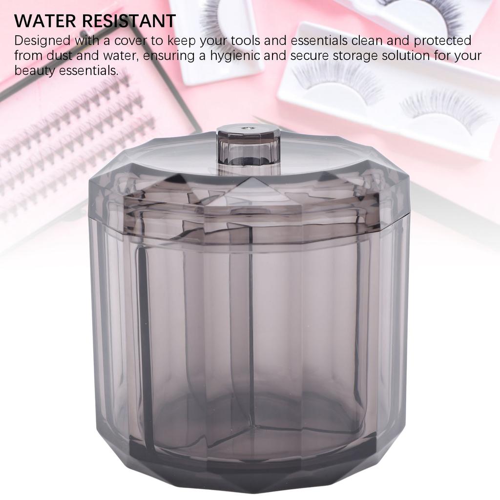 Qtip Holder Dispenser for Floss Picks Transparent Black Acrylic 3 Compartments Dust Water Resistant Lid Cotton Rounds Dispenser