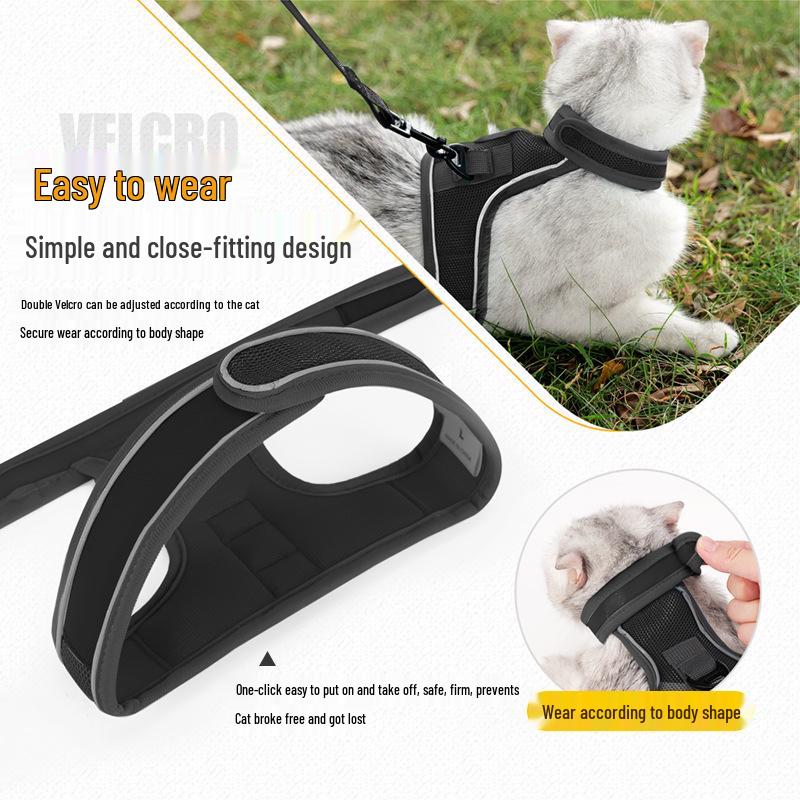 Reflective Anti-Escape Cat Harness Set with Velcro Reinforcement - Breathable Cat Leash