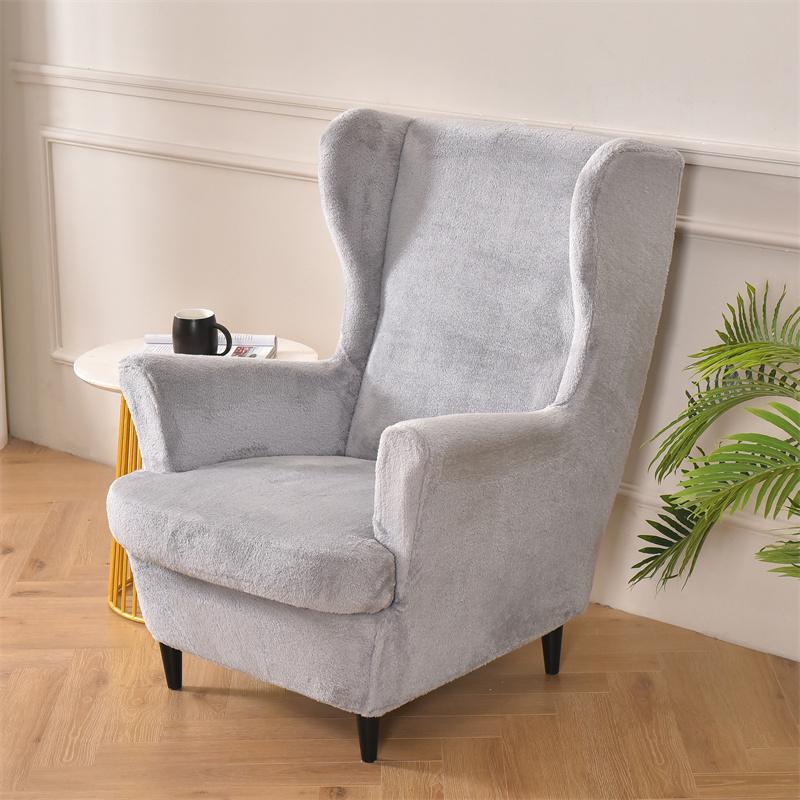 Thicken Plush Wing Chair Cover Stretch WingBack Armchair Slipcovers  Elastic Winter Single Sofa Covers with Seat Cushion Cover