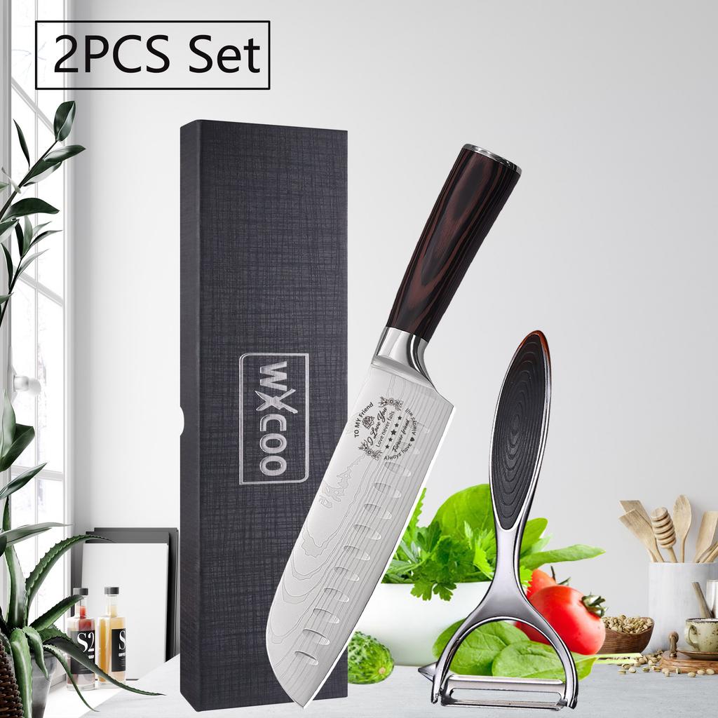 Professional Japanese Chef Knife Damascus Laser Kitchen Knives Meat Cleaver Santoku Slicing Fruit Utility Knife with Gift Box