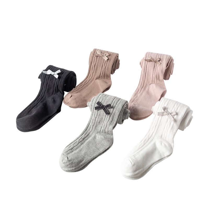 Khmer Cotton Tights for Children - Large Cable Knit, Open Crotch with Bowknot Style, Dual-Use Base Layer Pants for Toddlers and Girls