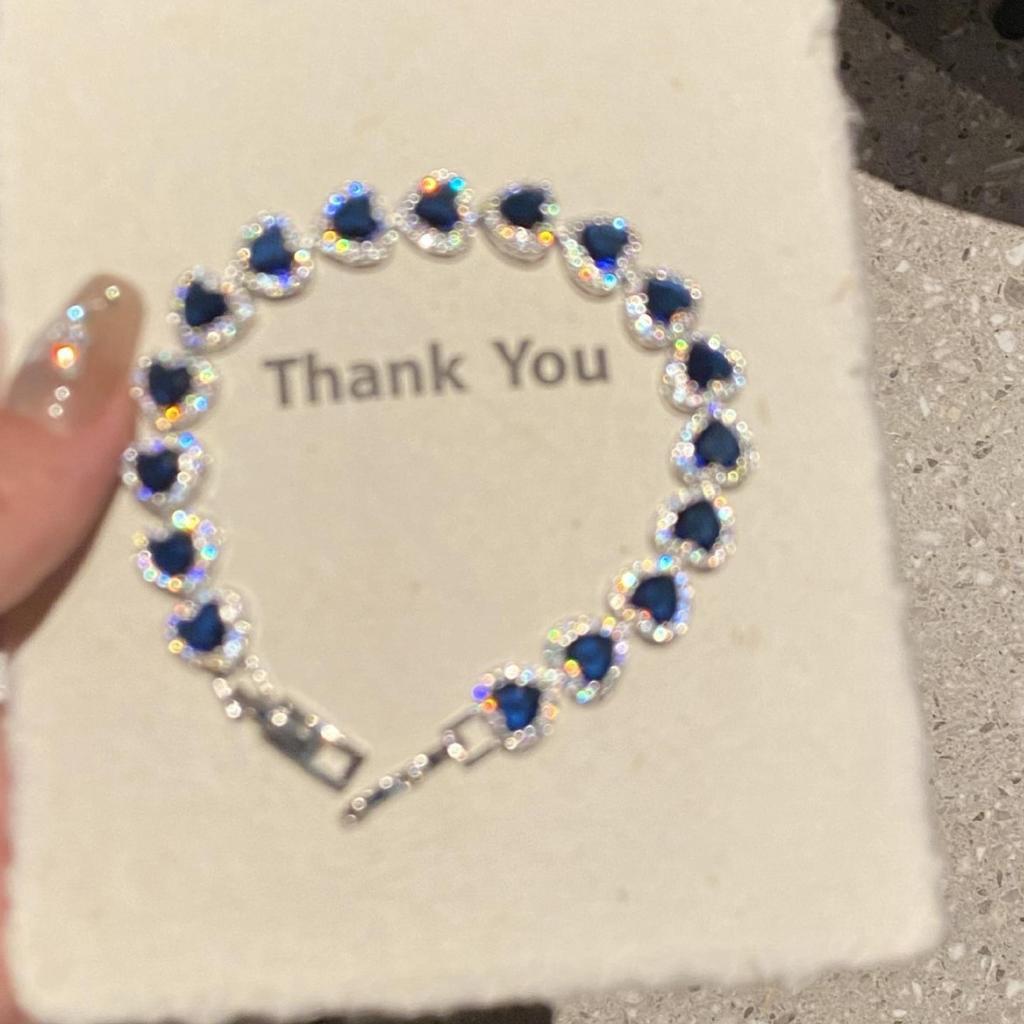 Dark blue love full diamond bracelet retro cool feeling super flash French court style high sense exquisite and versatile jewelry