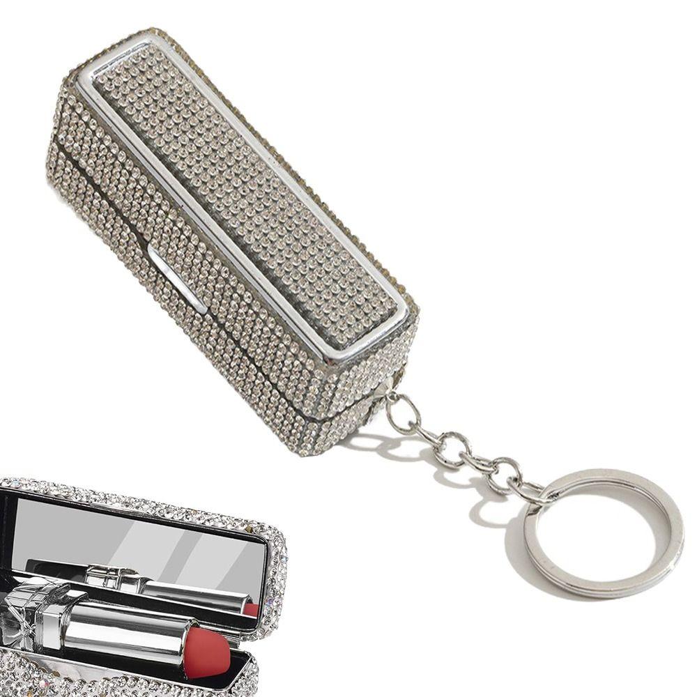 Keychain Lip Gloss Storage Case Bling Portable Lipstick Holder Rhinestone Lipstick Box Purse