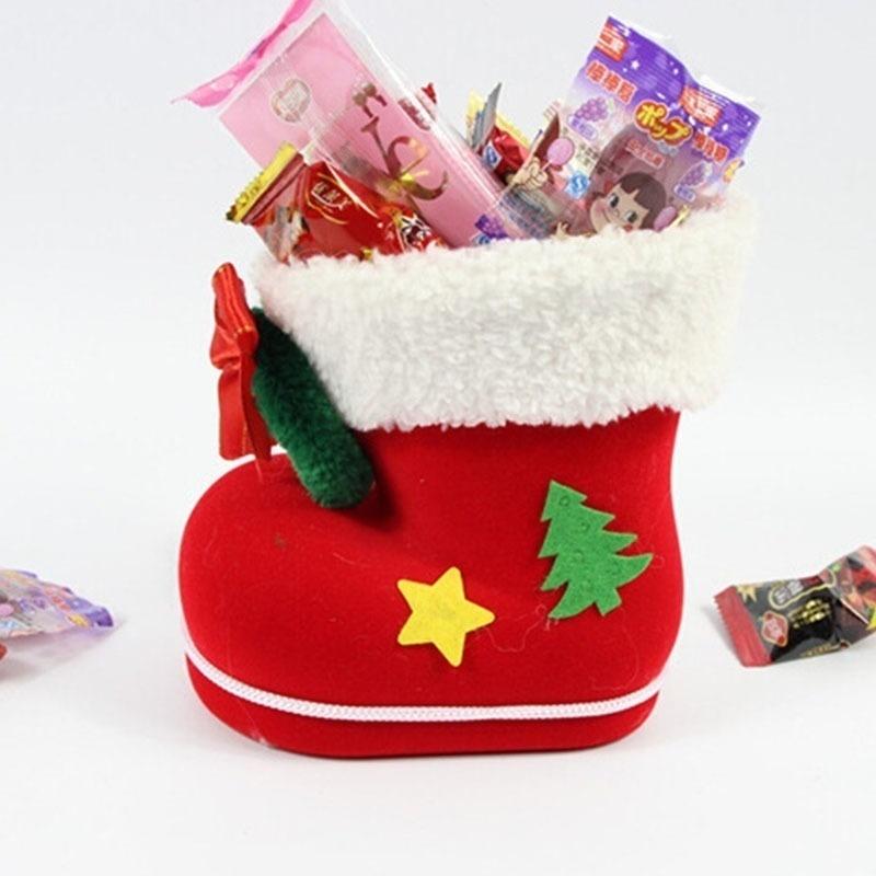 3 Sizes Christmas Candy Boots Santa Claus Flocking Boots Stockings Decorative Candy Gift Box Home Decoration Supplies