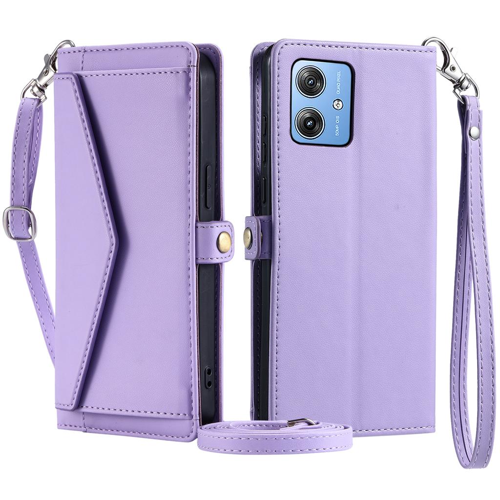 For Motorola Moto G54 5G/G64 5G Leather Case Wallet Stand Phone Cover with Straps