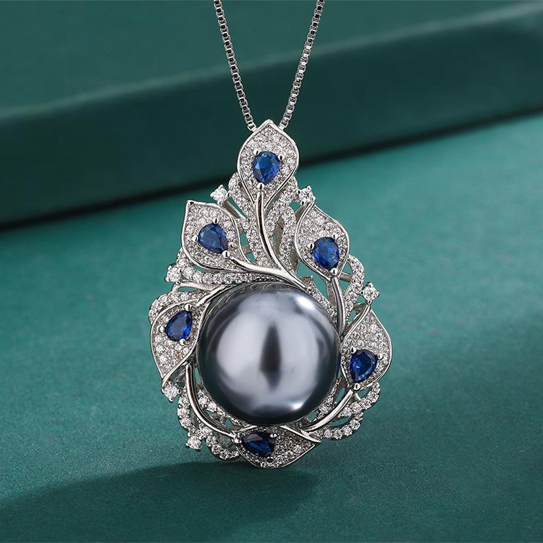 Jewelry Live Broadcast Imitation Pearl Necklace New Tahitian Mother Of Inlaid Gemstone Pendant Women's