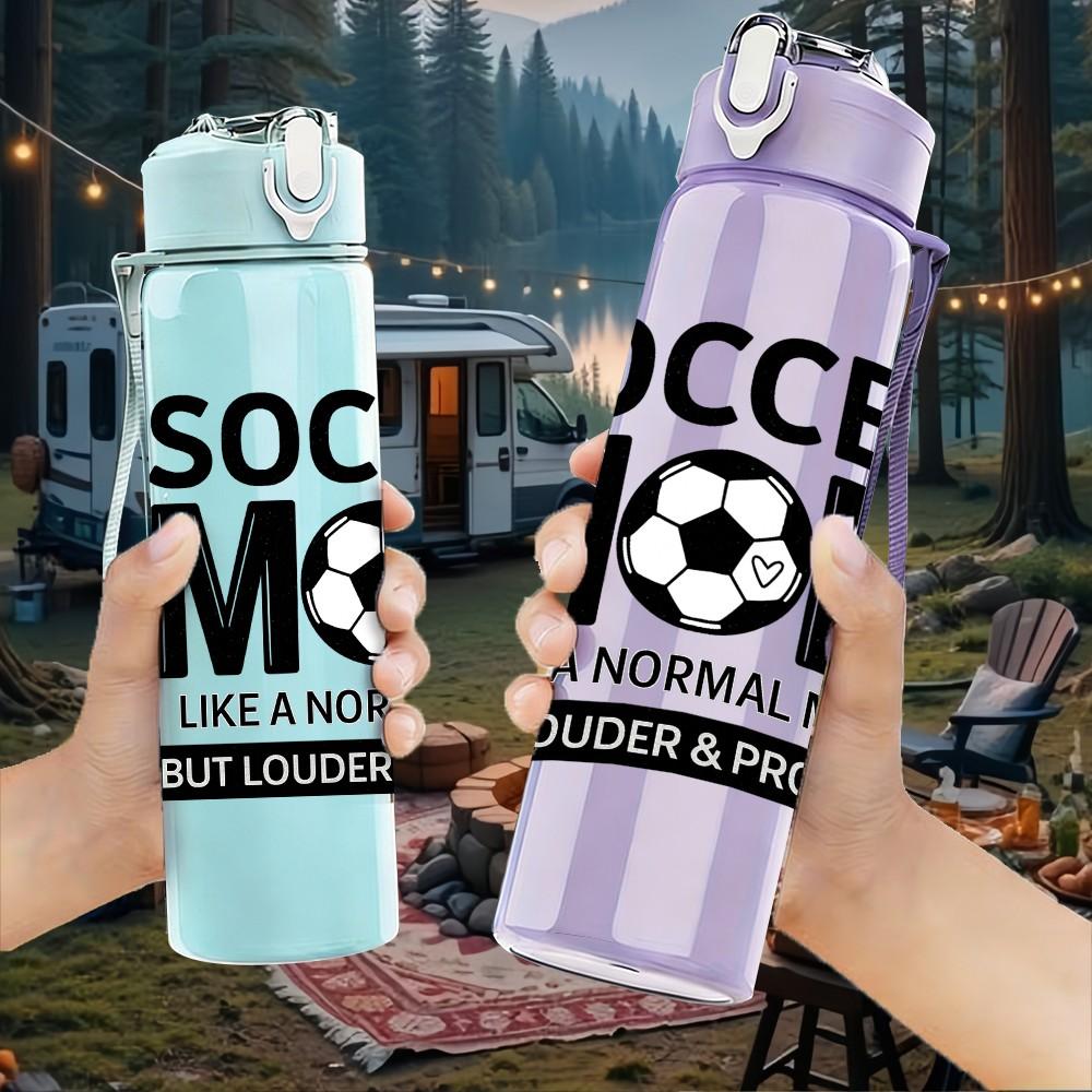 1PC Soccer Mom Letter Print 750ml Color Plastic Sports Water Bottle Leakproof Flip Straw Lid Suitable for Sports Office Home Use