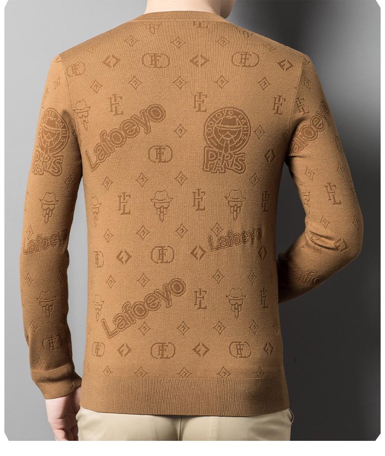 Men's Casual Light Jacquard Knitted Pullover Sweater - Long Sleeve, Round Neck (Autumn/Spring)