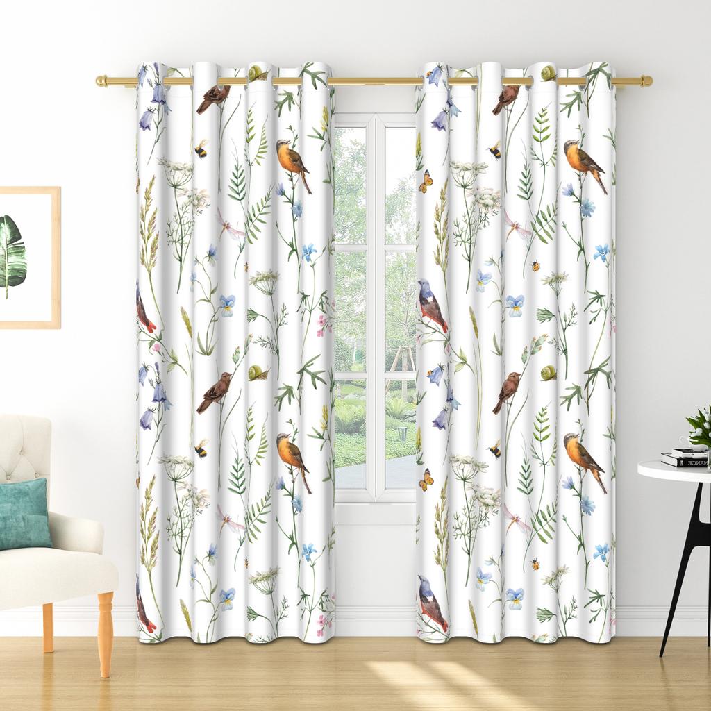 Set Of 2 Floral Pattern Curtains Botanical Design Bedroom Living Room Window Decor Home Drapes Darkening Made Polyester Treatment