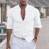 Cămașă de in ușoară pentru bărbați, casual, cu nasturi, cu mânecă lungă, textură de lucru, tricou simplu, top pentru vacanță la plajă