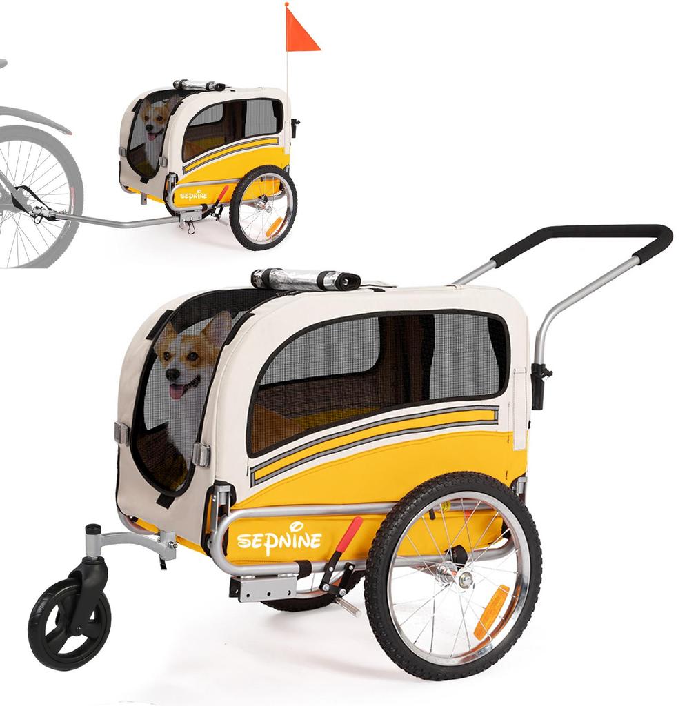 Sepnine 20303B 2-in-1 Pet Bicycle Trailer 30 Kg (66 Lbs) Max Load Safety Leash & D-Ring Design Comfortable for Medium Dogs and Household Pets