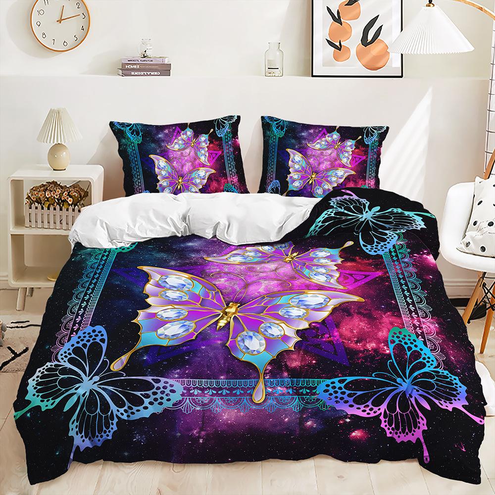 Quilt Cover Black Purple Dream Butterfly Bedding Digital Printing Three-Piece Set