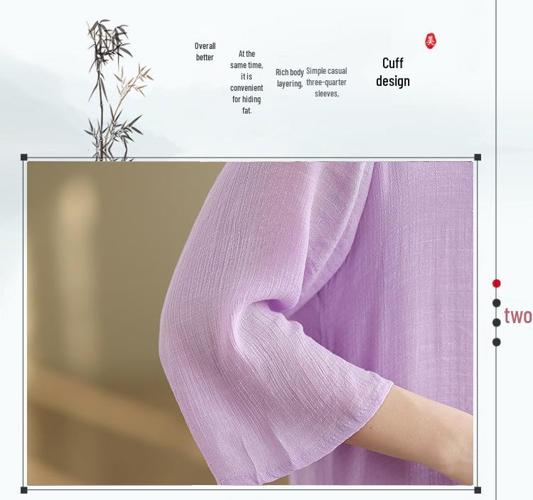 2025 Letní Retro Volný Střih Plus Size Kulatý Výstřih Dlouhé Šaty se Sedmirukávovým Rukávem pro Ženy