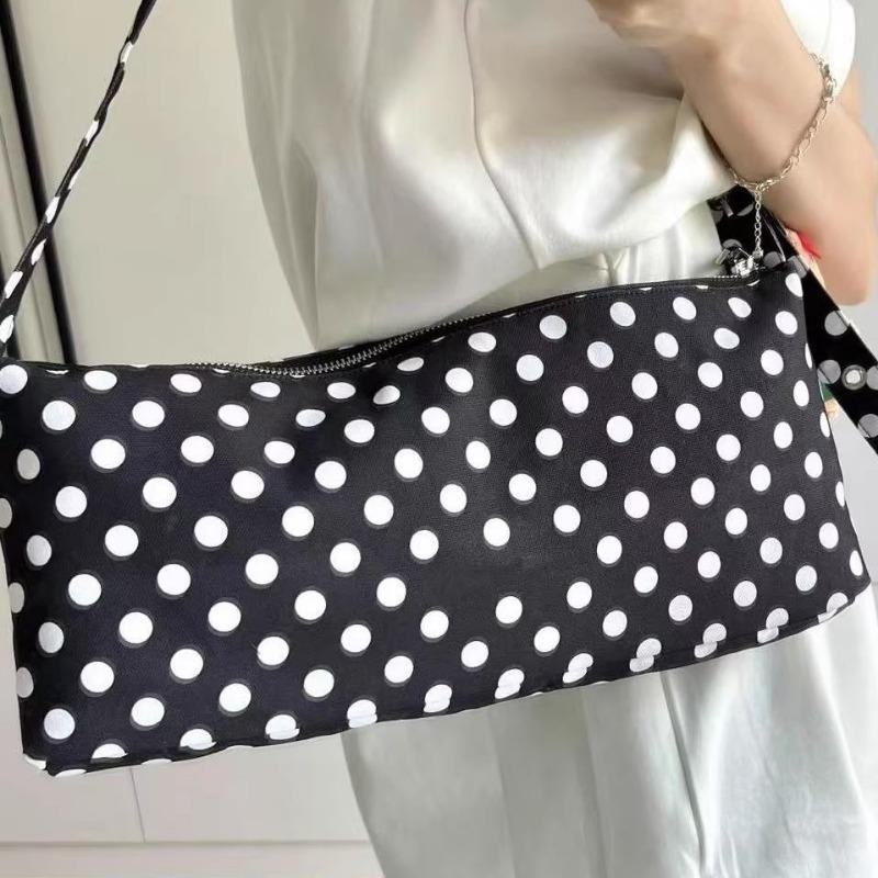 A Simple, Fully Printed Black and White Polka Dot Rectangular Adjustable Commuter Single-shoulder Bag with A Small Handbag