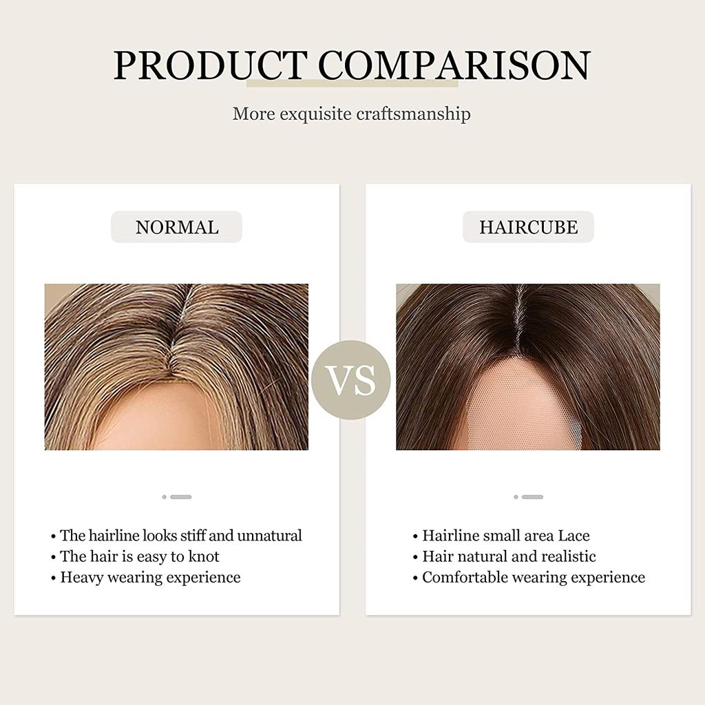 ALAN EATON Ombre Brown Blonde Wave Wigs for Women Synthetic Hand-tied Hairline Part Lace Wig Natural Looking Heat Resistant Wig