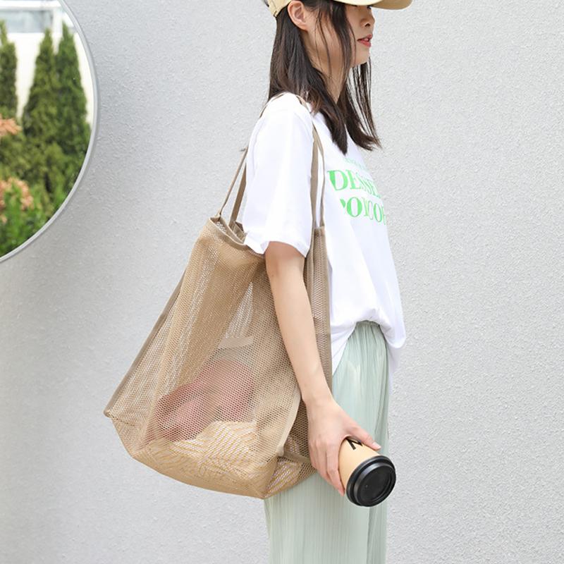 Summer New Mesh Totes Bag Hollow Out Large Capacity Shoulder Bags for Women Travel Beach Bag Student Bookbag Shopping Back