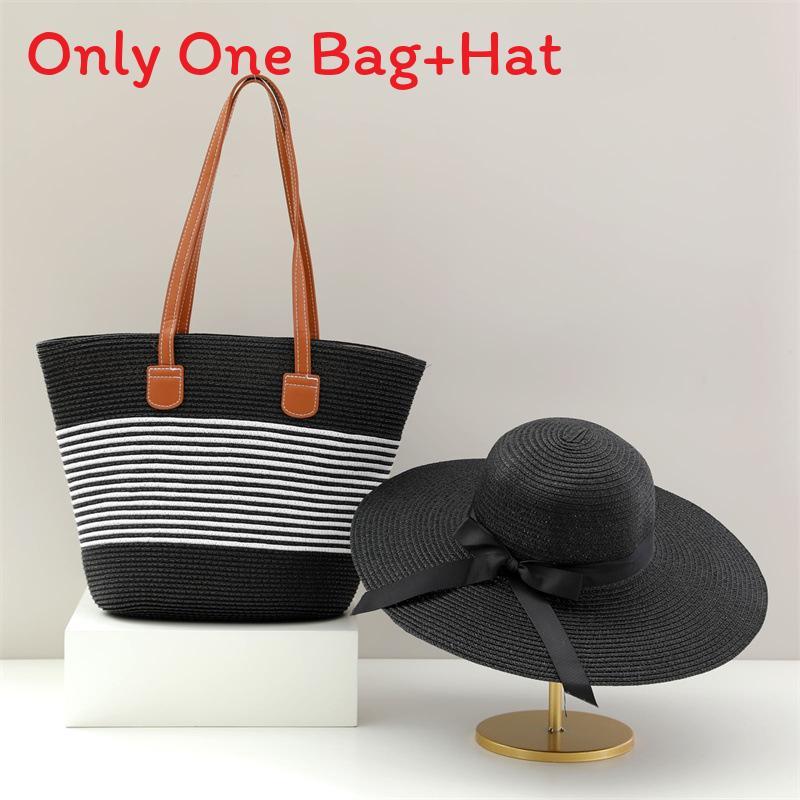 Straw Hat And Bag Set With Sun Protection For Outdoor Travel Casual Summer Adults