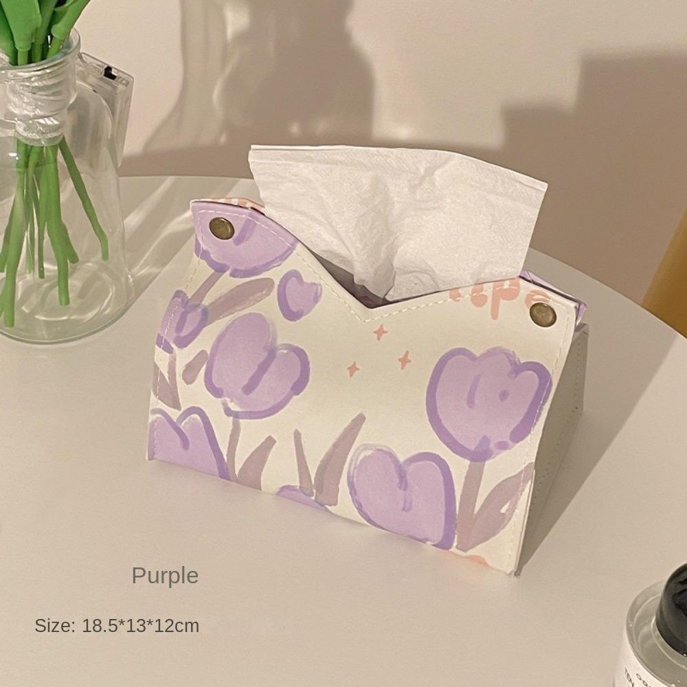 Tulip Print Tissue Box PU Living Room Paper Drawer New Storage Box