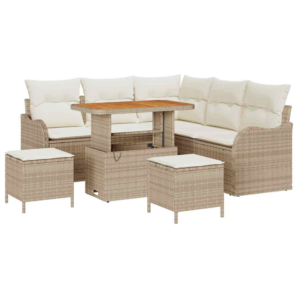 Garden Sofa Set with Cushions and Storage 8 pcs Beige and Cream
