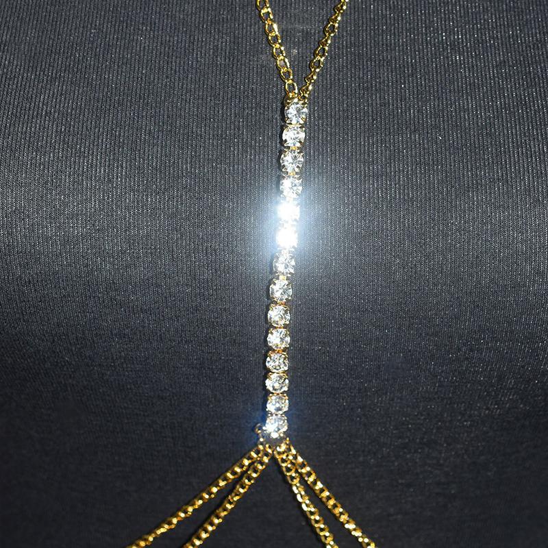 Simple Handmade Rhinestone Cross Bra Chain Harness For Women Accessories Sexy Bra Chest Chain Body Jewelry