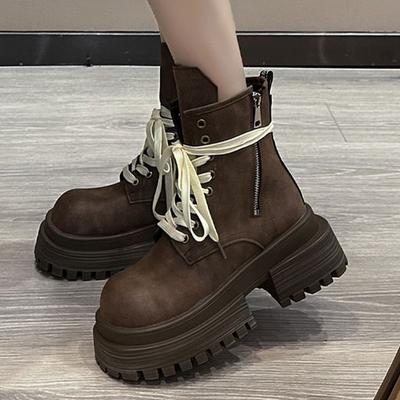 Botines de Tobillo para Mujer con Plataforma Gruesa Zapatos de Cuero de Diseño Invierno Tendencia Nueva Moda Cremallera Nieve Motocicleta Cortos Botas De Mujer