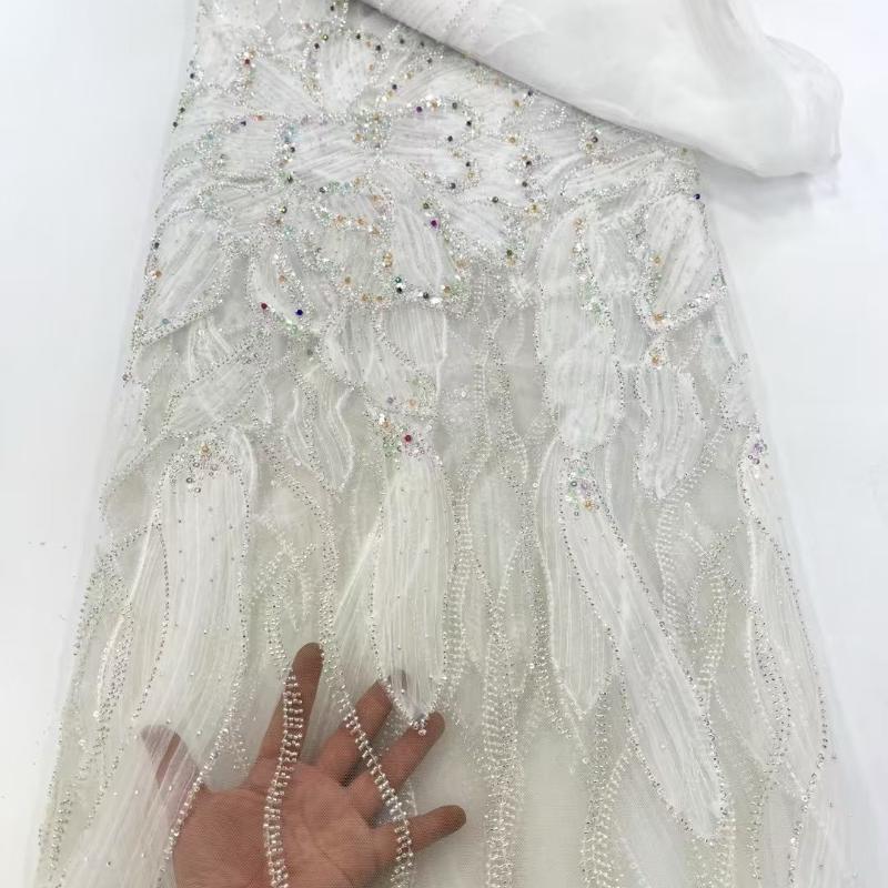 French African Lace Fabric Sequins Beaded Embroidery Groom Nigerian Bridal High Quality Tulle Lace Fabric for Wedding Fabric