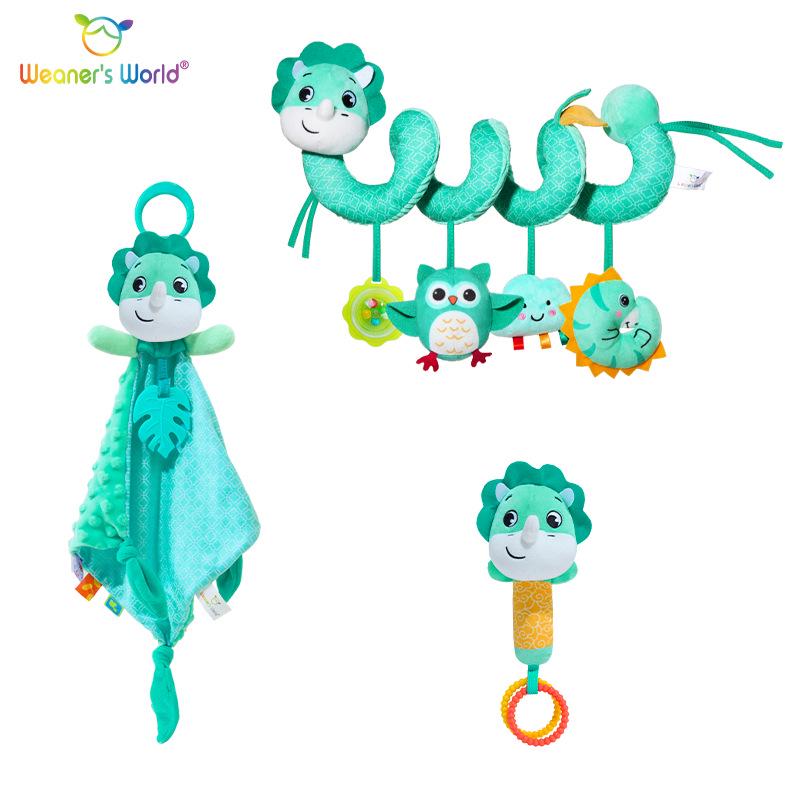 

Weaners World Динозавр Набор для новорожденных для успокоения: Кукла, Погремушка, Подвеска для машины и Подарочная коробка «Полная луна».