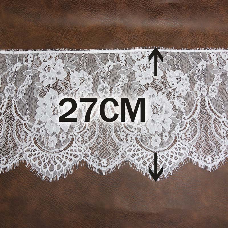 (3 Meters/lot) 27cm White Eyelash Lace Fabric Trim Decoration Love Wedding Dress Accessories