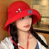 Cute red bow button quick drying bucket hat women's summer thin breathable flap hat sunshade sunscreen hat