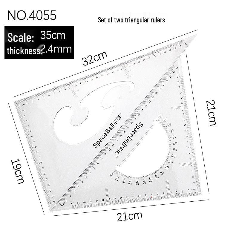 Multi-Functional Ruler & Set Square Pack: 20/30/40cm Transparent Straight Rulers & 30cm Set Square for Students & Drafting