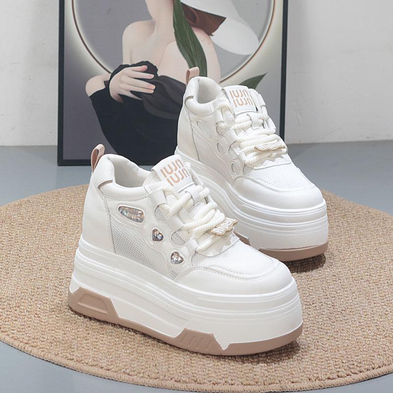 Fashion 10CM Cow Suede Genuine Leather Platform Wedge Skate Boarding High Brand Heels Casual Women Vulcanized Shoes Summer Shoes